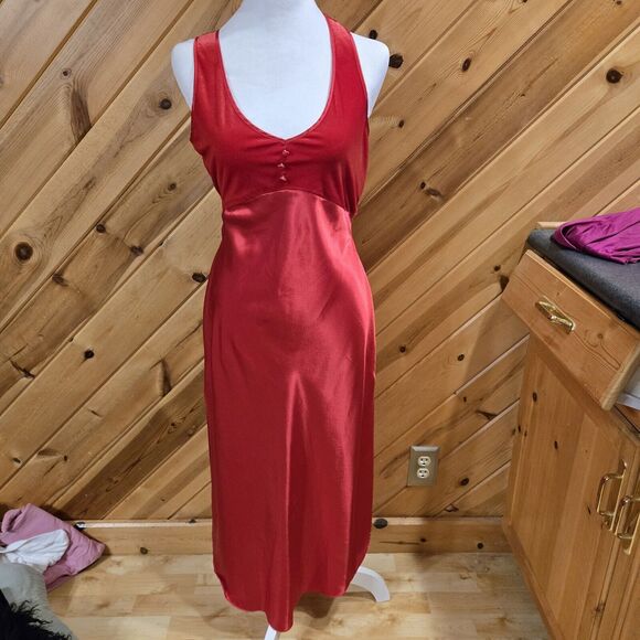 California Dynasty Vintage Velvet Poly Satin Maxi Evening Dress Cross Strap Sexy - Picture 1 of 7
